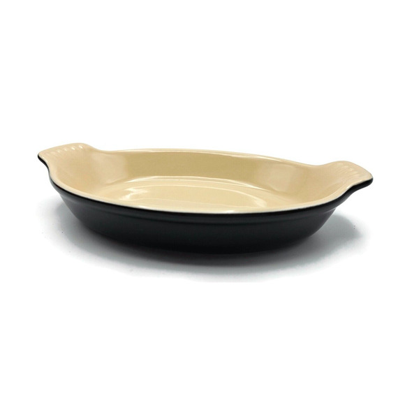 Le Creuset Stoneware Black Oval Heritage Petite Au Gratin Baking Dish 6 oz - Picture 1 of 7
